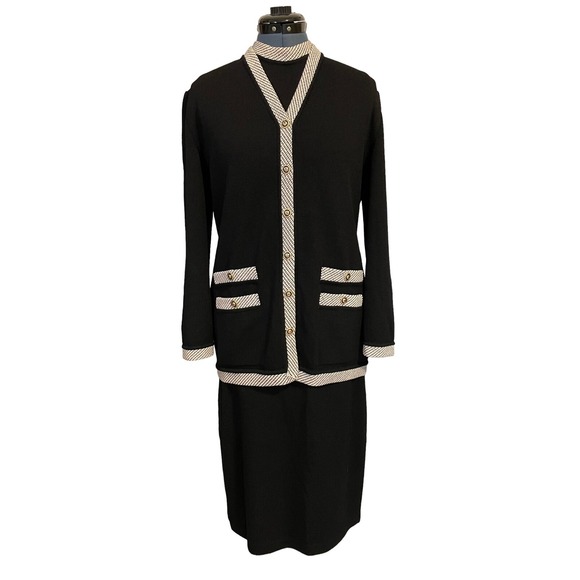 St John Dresses & Skirts - St John Collection 3 Piece Black White Trim Jacket S Sleeveless Top M Skirt 10